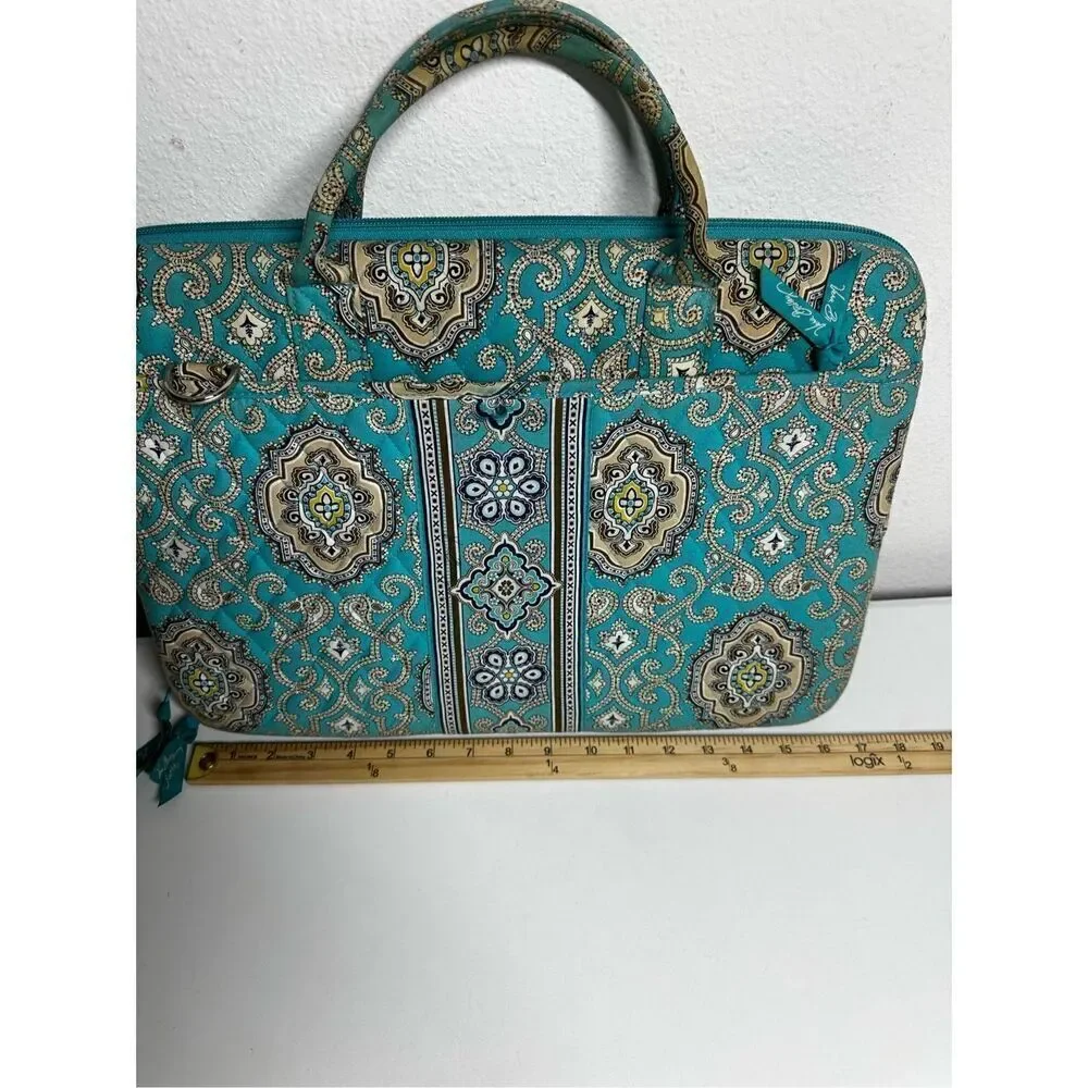 Rare Vera Bradley Laptop Portfolio Turquoise Brown Bag 17